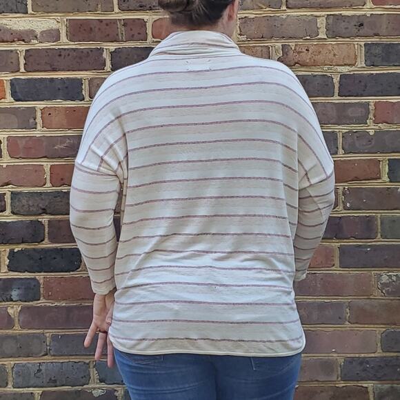 Lou & Grey striped cowl neck sweater cream pink size large - Picture 2 of 3